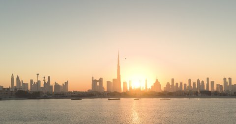 4K Timelapse - City Skyline and cityscape at sunrise in Dubai UAE.