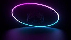 3d render of brain geometry and neon ring near above reflection floor. Glow neon objects. - Powered by Shutterstock - Get 15% off with code: PIKWIZARD15