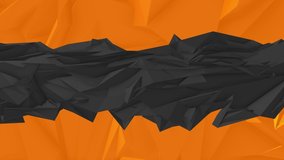 Polygonal background with orange and black lines and triangles.Low-poly dark waving surface with glowing light. 3D abstract background. Seamlessly looping video