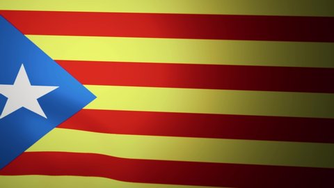 Catalonia flag is waving 3d animation. Symbol of part of Spain, Catalan's national on fabric cloth 3d rendering