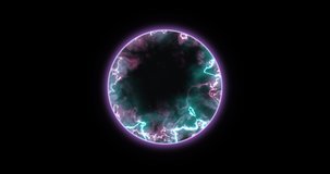 Abstact background with glowing circle. Magic sphere with fractal effect. Bright colors. 4 k video