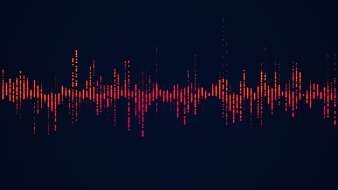 Animation of colored red graphic sound equalizer. Visualization of recording and playback of sound, voice, music. 4K music, sound background