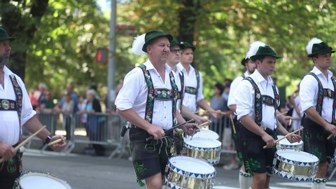 New York City, NY - September 21, 2019: The 62nd German-American Steuben Parade brought out thousands of spectators wearing traditional German clothing on Fifth Avenue.