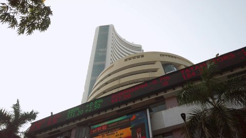 Mumbai, India - Circa November 2019. View of Bombay Stock Exchange building in sunny day.