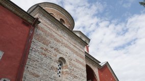Architecture and facade details of Serbian orthodox monastery Zica 4K panning video
