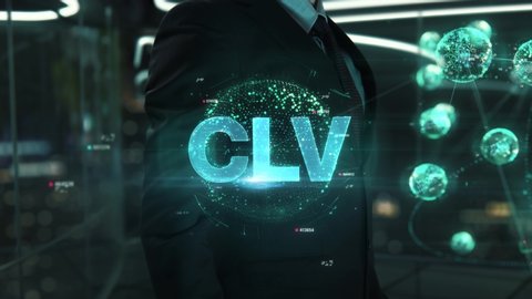 Businessman with CLV hologram concept