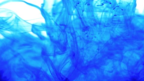 Macro. Blue ink drop in water on white background. Abstract shot with blue ink drop in water background for footage design