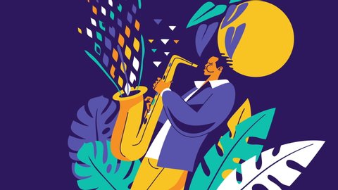 Jazz musician. Saxophone player. Modern flat design animation.