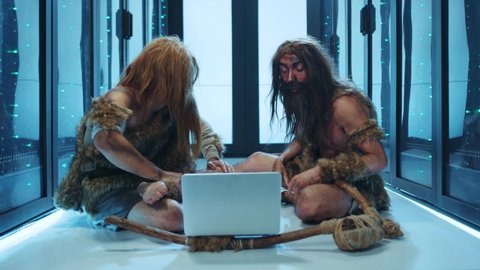Primeval Wild Men Huntergatherers Discovering Technology Stock Footage