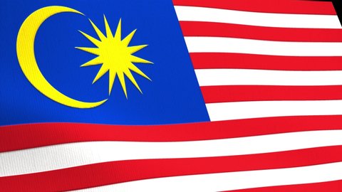looping undulating flag of Malaysia in the wind close up