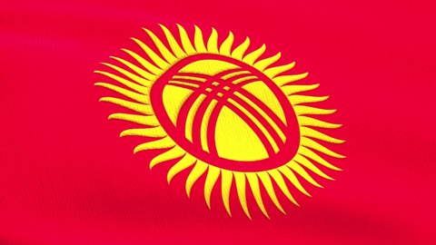 looping undulating flag of Kyrgyzstan in the wind close up