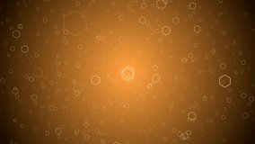 Abstract orange background with motion of hexagons, looped animation