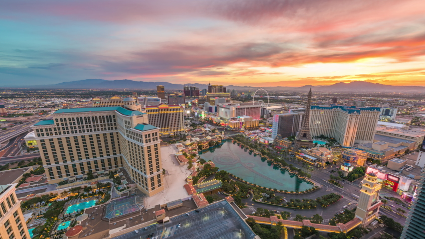 Las Vegas, Nevada, USA skyline over the strip at dawn. | Shutterstock HD Video #1042235128