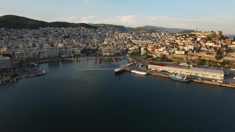 The port and Castle of Kavala Bay. Greece. 