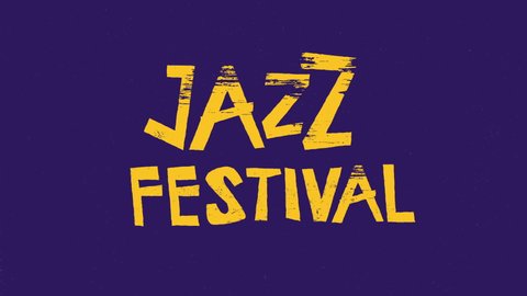 Jazz Festival jingle. Saxophone, trumpet, drums and bass player. Modern flat design animation of jazz musicians on color floral backgrounds. 