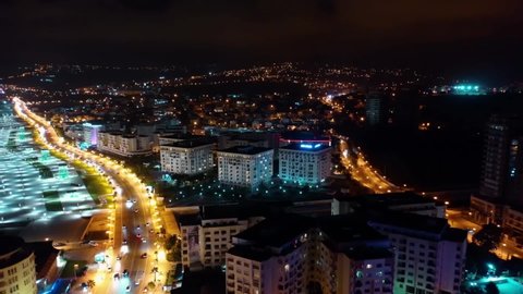 Tangier Morocco. Night panoramic view of the city of Tangier. Corniche of Tangier