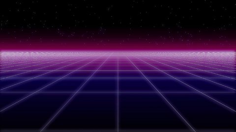 synthwave wireframe net and stars 80s Retro glitch retro old VHS effect Futurism Background 3d illustration render seamless loop