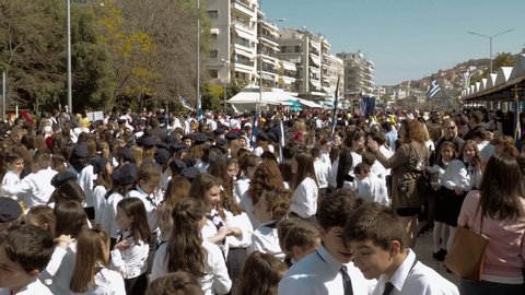 Kavala / Greece - 03 27 2019: Hundreds of kids from Greece gathering for parade 2