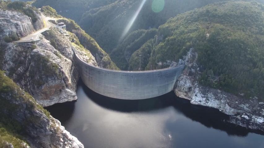 tasmania/Australia   Aerial video from Gordon Dam     taken by drone camera Royalty-Free Stock Footage #1042298683