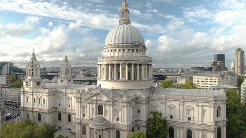 Aerial drone view of St Paul’s Cathedral in autumn during day time in London, United Kingdom | Shutterstock HD Video #1042319383