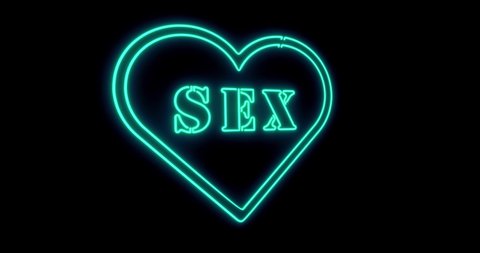 Neon sex sign as illuminated advertising for nightclub or massage. Erotic sexy message or fluorescent signage for love - 4k