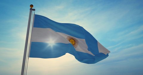 Argentinian flag waving is national banner or emblem for argentine people. National democratic ensign for politics and patriotism - 4k