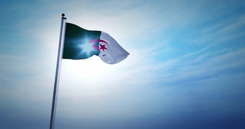 Algerian flag waving a national symbol for travel or tourism in Algeria. An emblem or pennant meaning independence and national patriotism - 4k