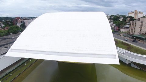Curitiba, Paraná / Brazil - 11/27/2019: Aerial view of Oscar Niemeyer Museum, inaugurated in 2002