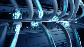 Ethernet Cables Connected to Modem with Digital Binary Code Streaming Information and Data. Concept: Digitalization and Visualization of Telecommunications. Macro Shot, Blue Special Effects - Powered by Shutterstock - Get 15% off with code: PIKWIZARD15