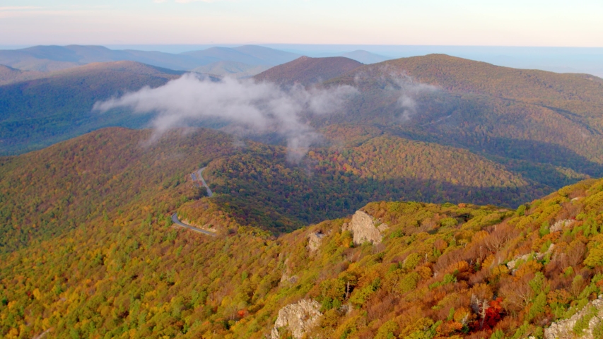 Aerial Drone Above Shenandoah National Park Virginia Sunset