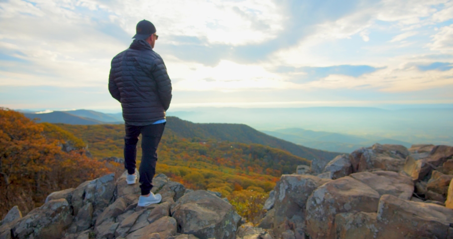 Man, Hiker at Top of Shenandoah National Park, Forest