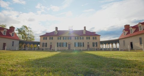 Mount Vernon, Virginia / USA - November 13, 2019: Mount Vernon Exterior with Lens Flare, House of President George Washington