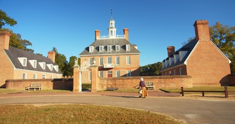 Williamsburg, Virginia / USA - November 17, 2019: Couple Exploring Governor's Palace at Colonial Williamsburg, Tourists