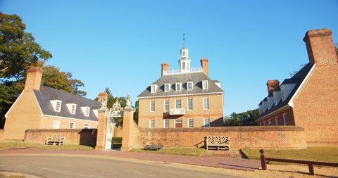 Williamsburg, Virginia / USA - November 17, 2019: Colonial Williamsburg Governor's Palace, Establishing 4K Shot