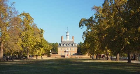 Williamsburg, Virginia / USA - November 17, 2019: Colonial Williamsburg Governor's Palace, Establishing 4K Shot