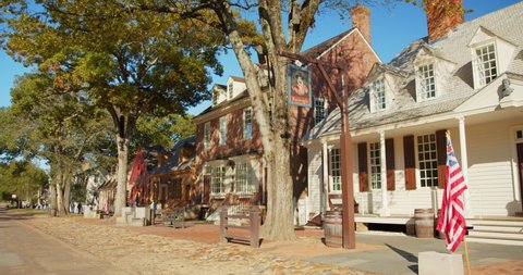 Williamsburg, Virginia / USA - November 17, 2019: Beautiful, Historical Colonial Williamsburg House, Exterior Shot