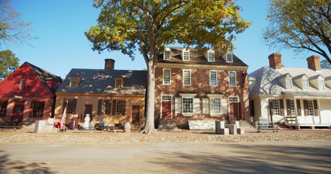 Williamsburg, Virginia / USA - November 17, 2019: Historical Actors, Reenactors Outside Historical Colonial Williamsburg House