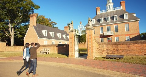 Williamsburg, Virginia / USA - November 17, 2019: Couple Exploring Governor's Palace at Colonial Williamsburg, Tourists