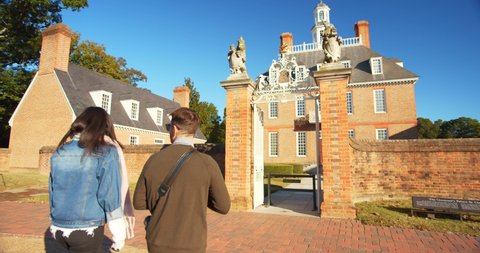 Williamsburg, Virginia / USA - November 17, 2019: Tourists Visiting the Governor's Palace in Colonial Williamsburg
