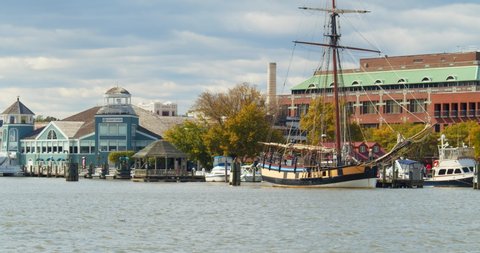 Alexandria, Virginia / USA - November 18, 2019: Historic Ships in the Alexandria Virginia Harbor, Potomac River