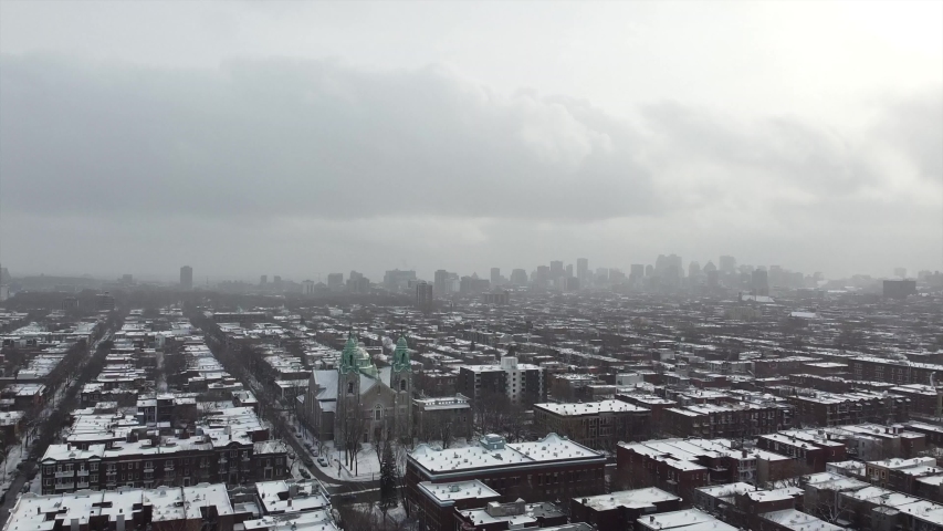 Aerial view of Montreal Plateau Mont-Royal church Royalty-Free Stock Footage #1042344265