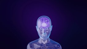 Concept of Artificial intelligence (AI). Downloading brain information from cloud into avatar. Brain neural network data animation, big data flow analysis, deep learning modern technologies concepts. - Powered by Shutterstock - Get 15% off with code: PIKWIZARD15