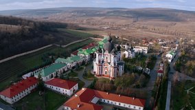 Aerial drone shot of Monastery in Curchi village near Orhei, Moldova