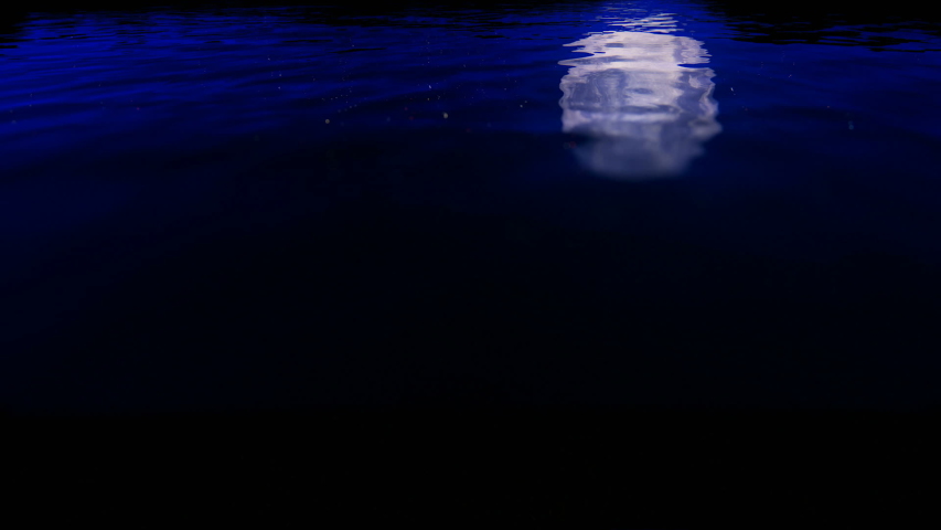 Full moon against starry sky relfecting on water surface, tilt hd
