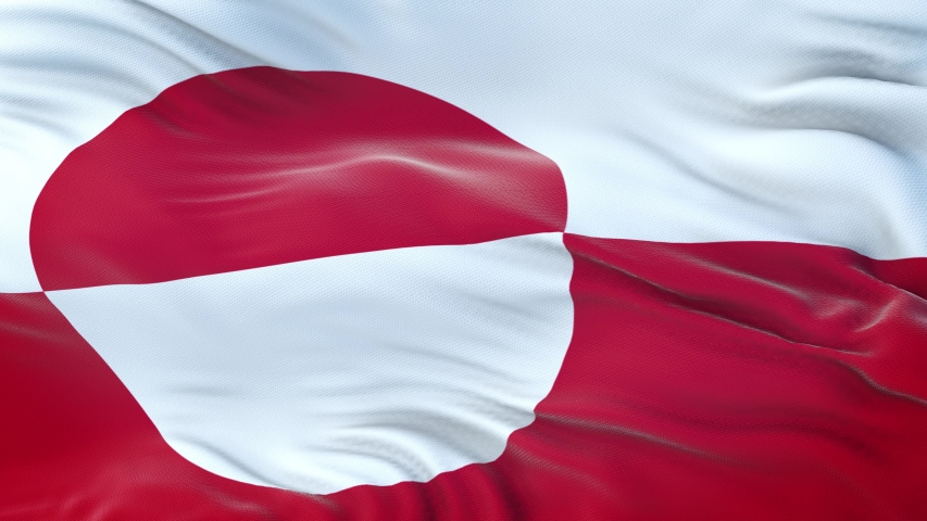 Greenland flag waving in the wind with highly detailed fabric texture. Seamless loop