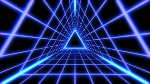Retro Futuristic 80s Vaporwave Triangle Grid Synthwave Tunnel - 4K Loop Motion Background Animation