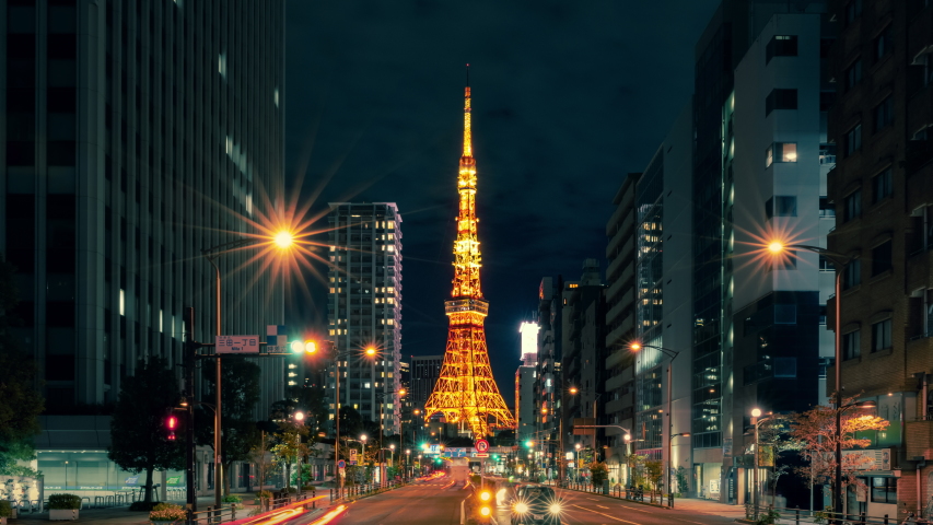 8K Time lapse of Tokyo Tower in the Shiba-koen district of Minato, Tokyo.Tokyo Tower it is the second-tallest structure in Japan.  | Shutterstock HD Video #1042400578