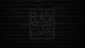 Black Friday neon light on wall. Sale banner blinking neon sign style for promo video. concept of sale and clearance