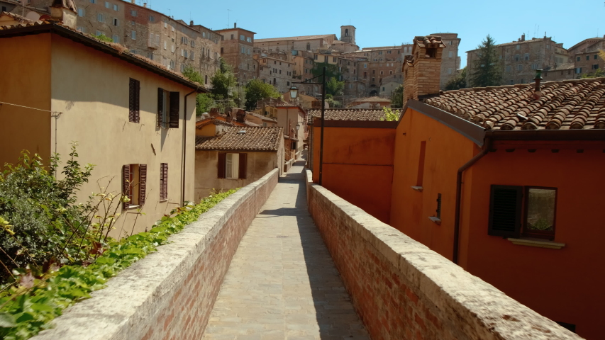 The Via Appia in Perugia, Umbria, Italy, originally a 13th century aqueduct. The city built a reputation for its universities