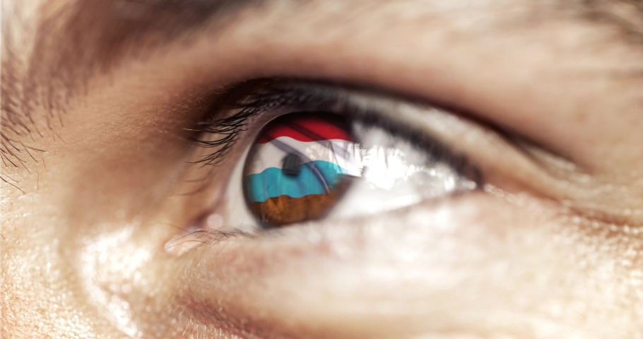 Man with brown eyes in close up, the flag of luxembourg in iris with wind motion. video concept | Shutterstock HD Video #1042457608